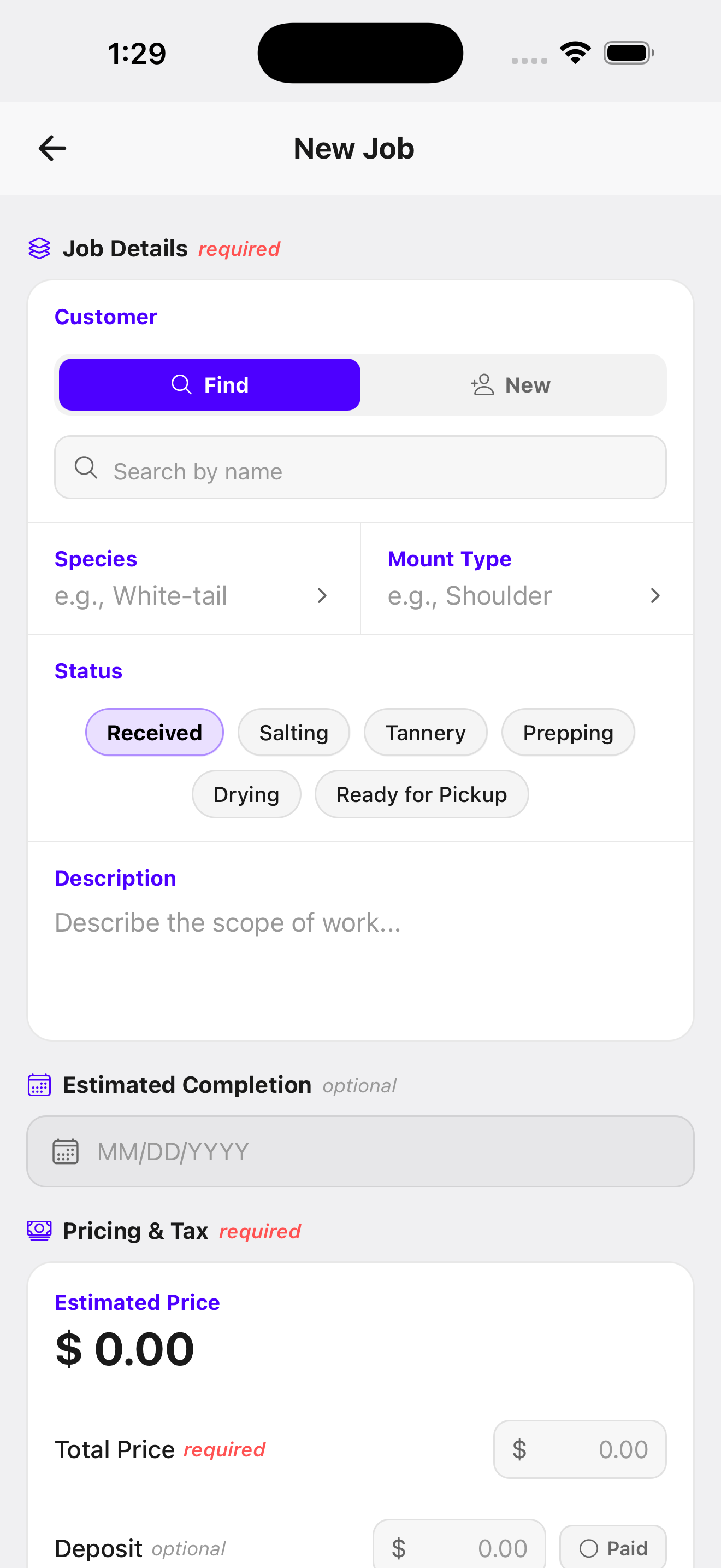 Log a new job in under 60 seconds